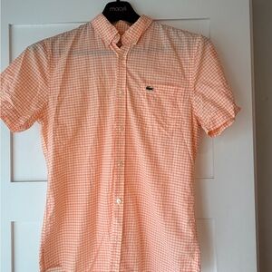 Lacoste Men's Peach Grid Short-Sleeve Button-Down Shirt